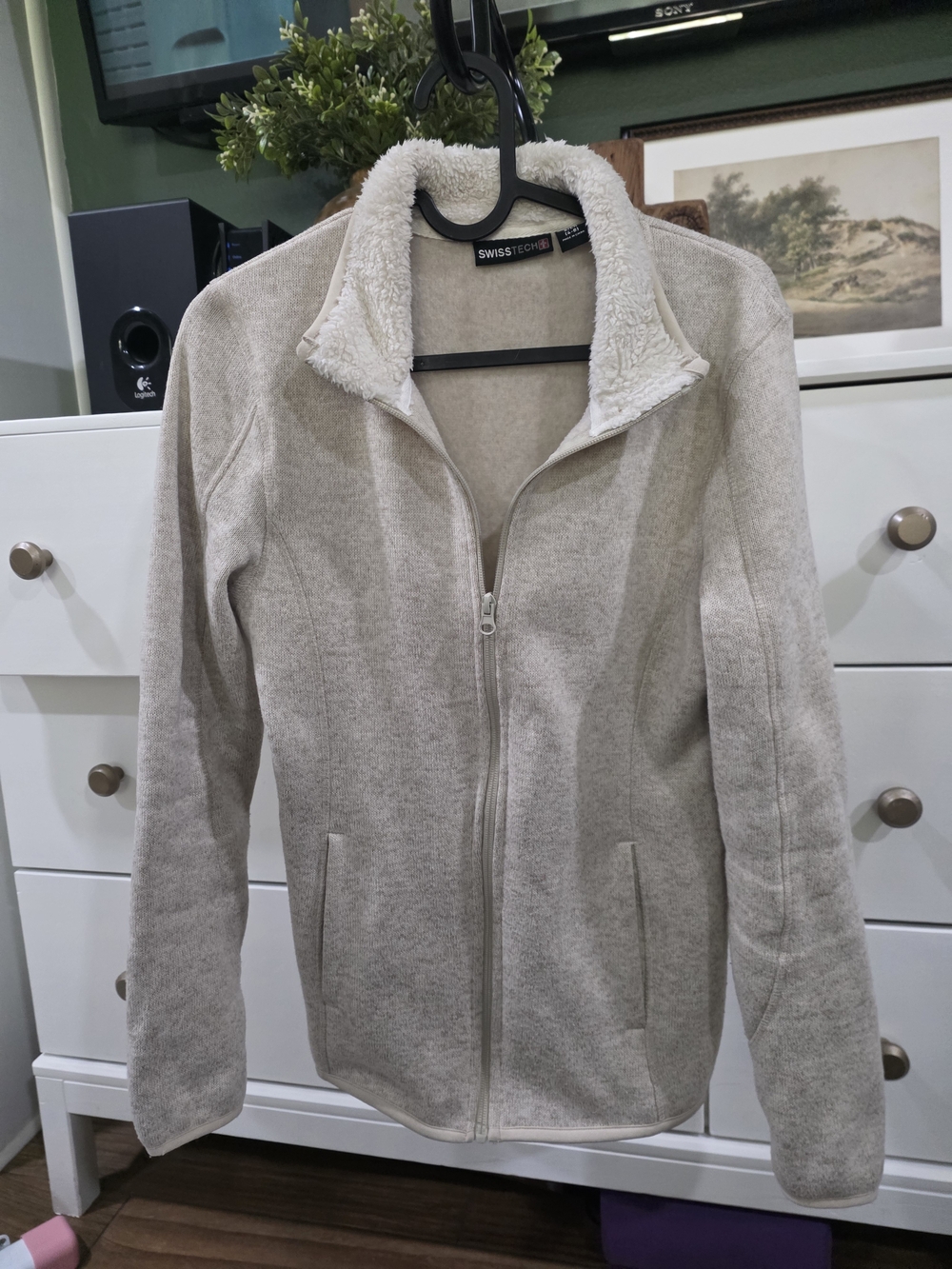 Swiss Tech Women's Cream Sherpa-Trim Zip Jacket
